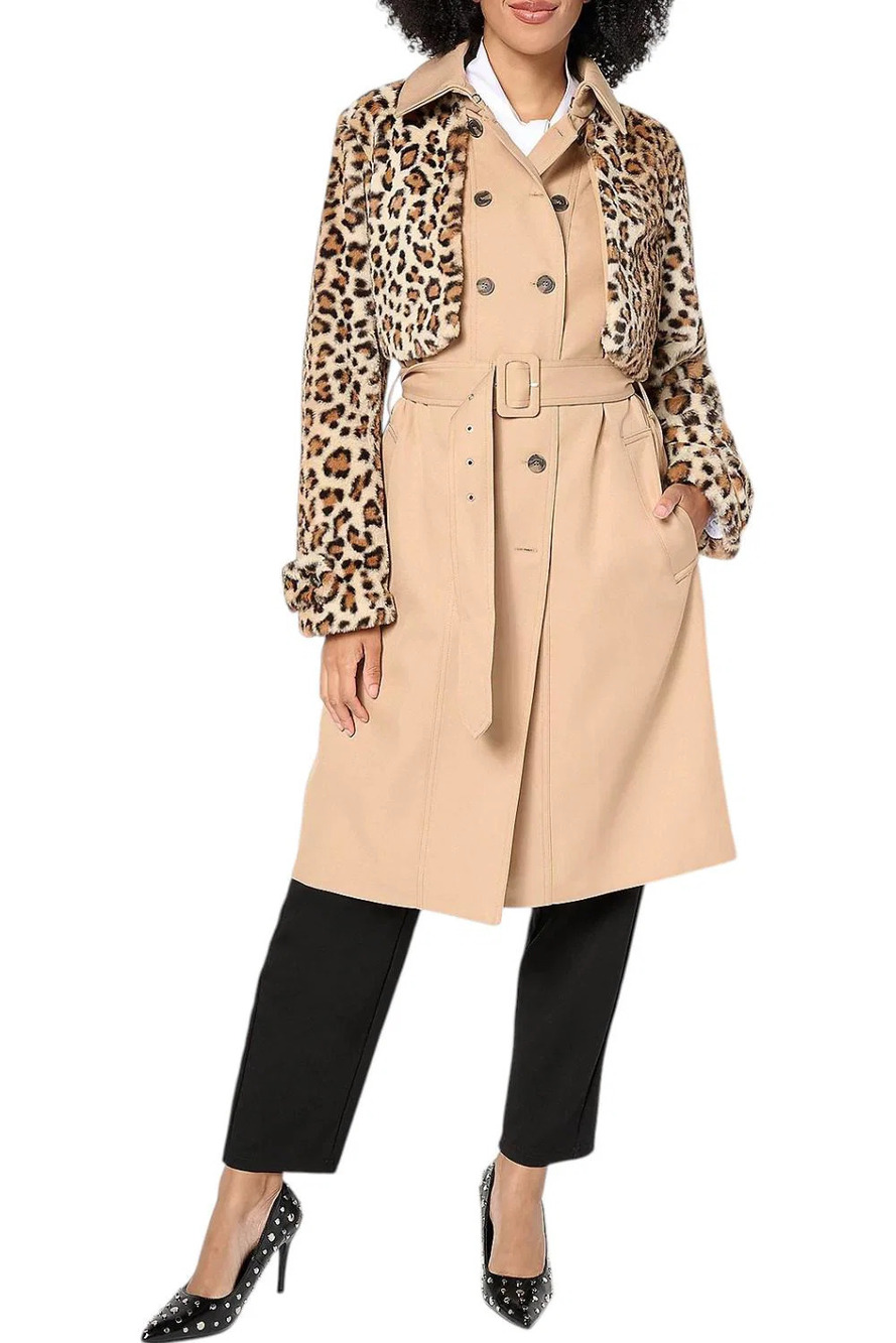 by Stacy London Women's Trench with Removable Jacket Fur/Khaki - Petite